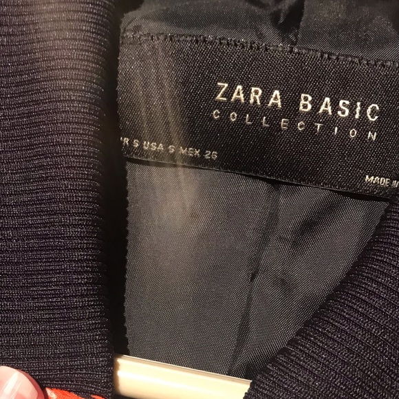 Zara Floral Bomber Style Jacket in Navy Blue Size Small Spring - Picture 7 of 10